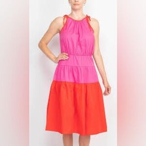 London Times Women's Color Block Shoulder Tie Halter A-line Dress - Size M
